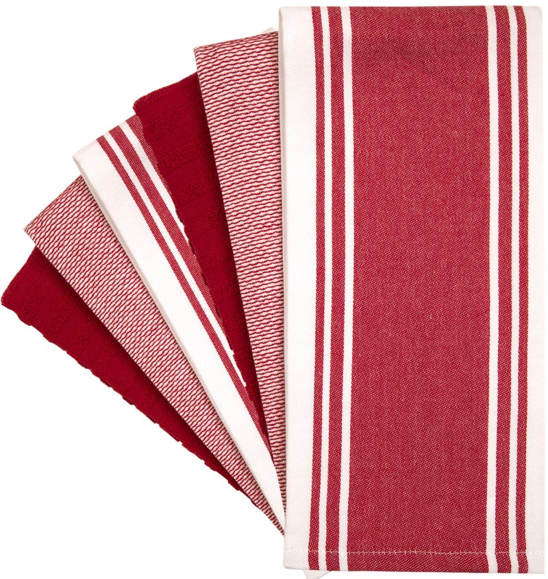 Bumble Towels Premium Kitchen Towels (20â€x 28â€, 6 Pack) | Large Cotton Dish Towels | Flat & Terry Highly Absorbent Kitchen Linen Set with Hanging Loop | Wide Stripe Red - Image 3